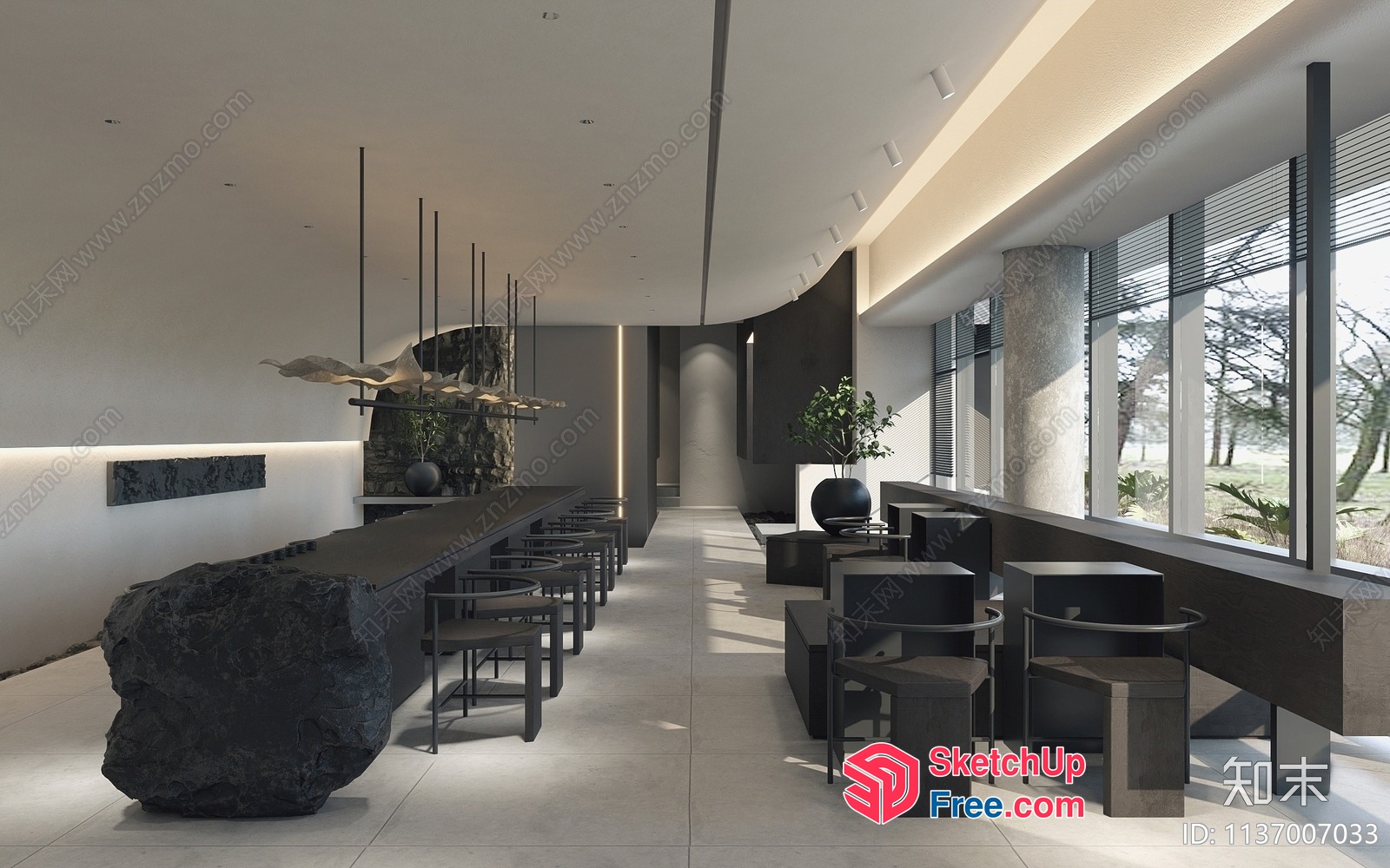 Elegant Modern Minimalist Japanese Style Dining Room Interior 3D SketchUp File