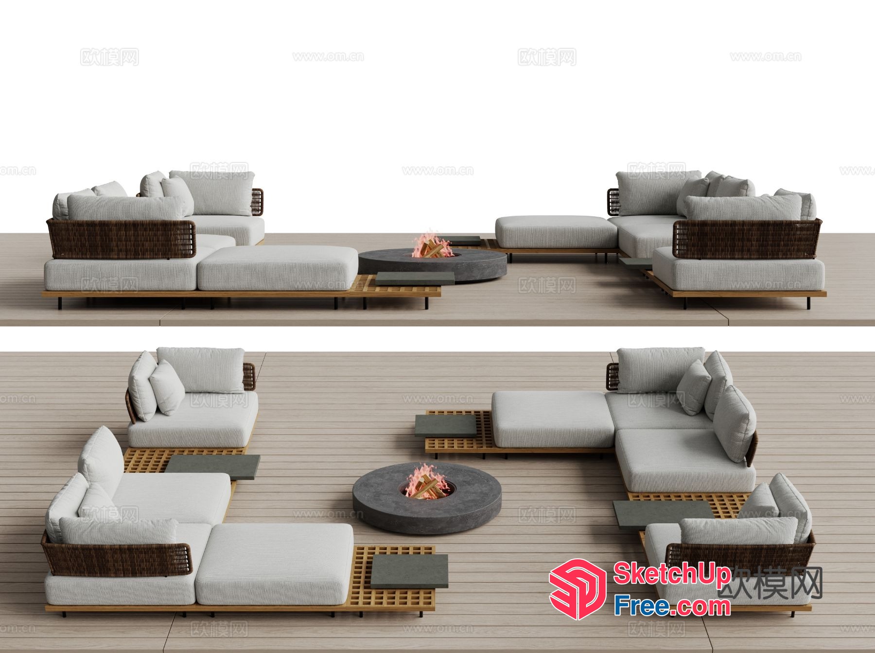 Modern Outdoor Living Space With Fire Pit And Rattan Furniture 3D SketchUp File