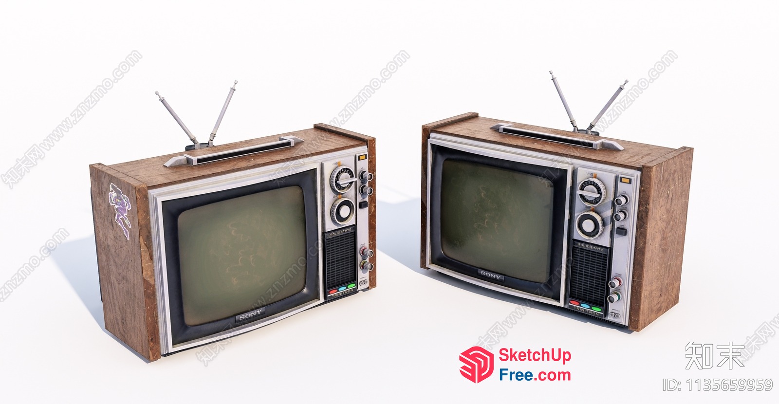 Two Vintage Sony Televisions On Wooden Cabinets 3D SketchUp File
