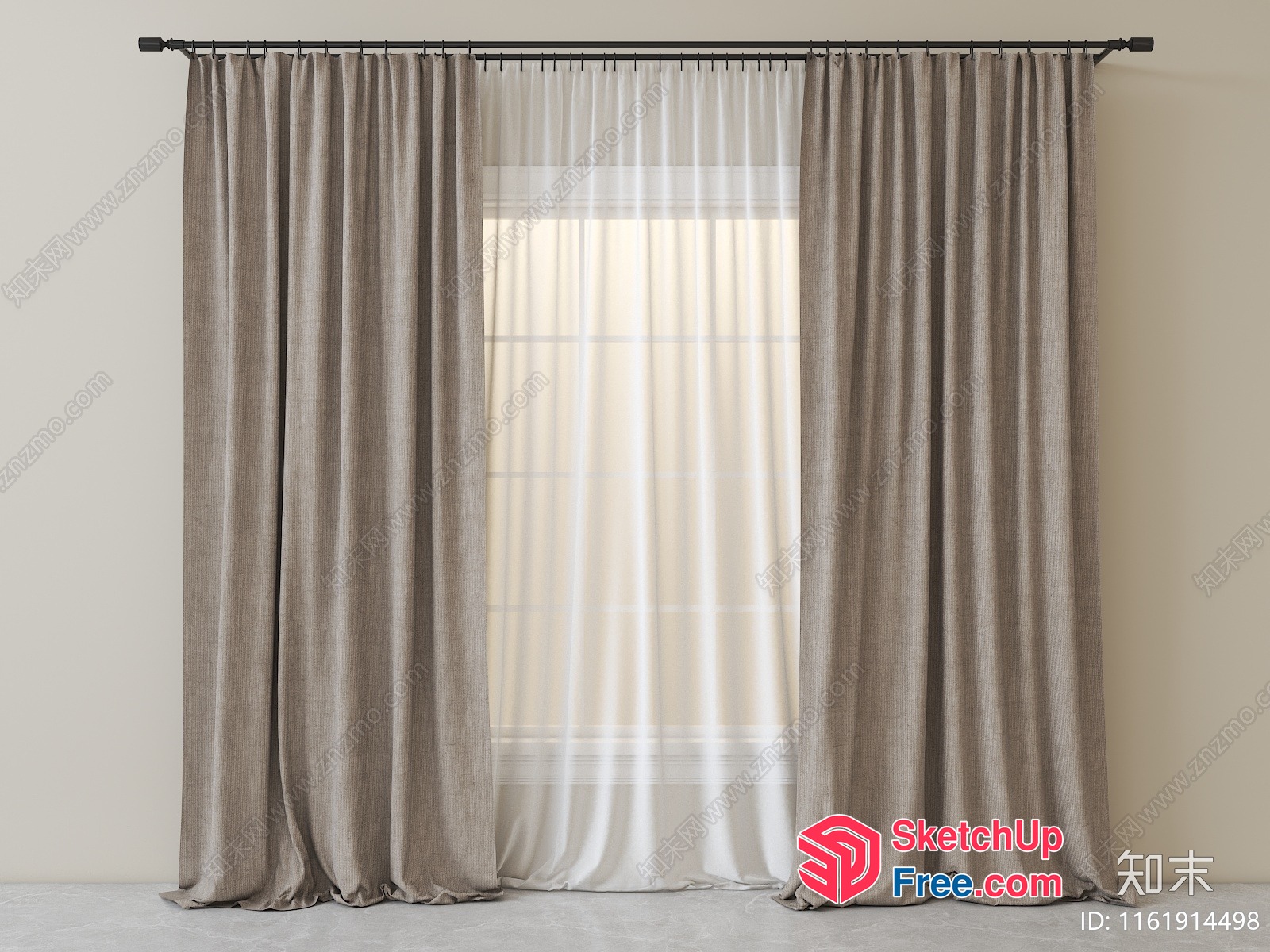 Elegant Window Treatment With Curtains And Sheer Fabric 3D SketchUp File