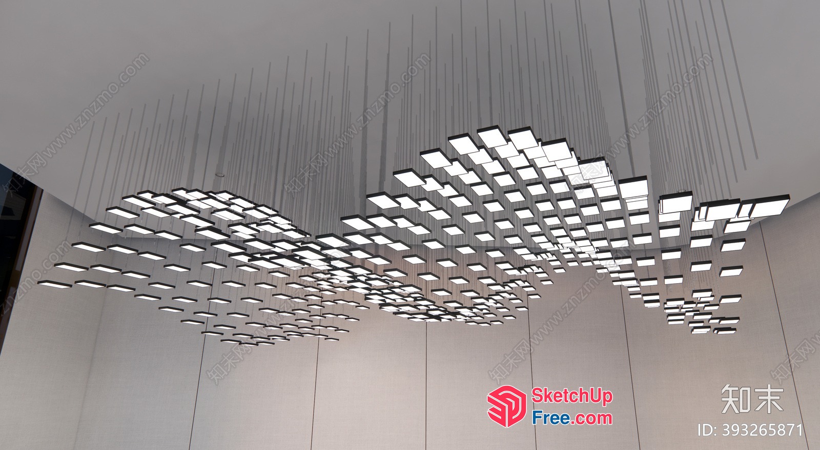 Modern Ceiling Light Fixture With Suspended Light Panels 3D SketchUp File