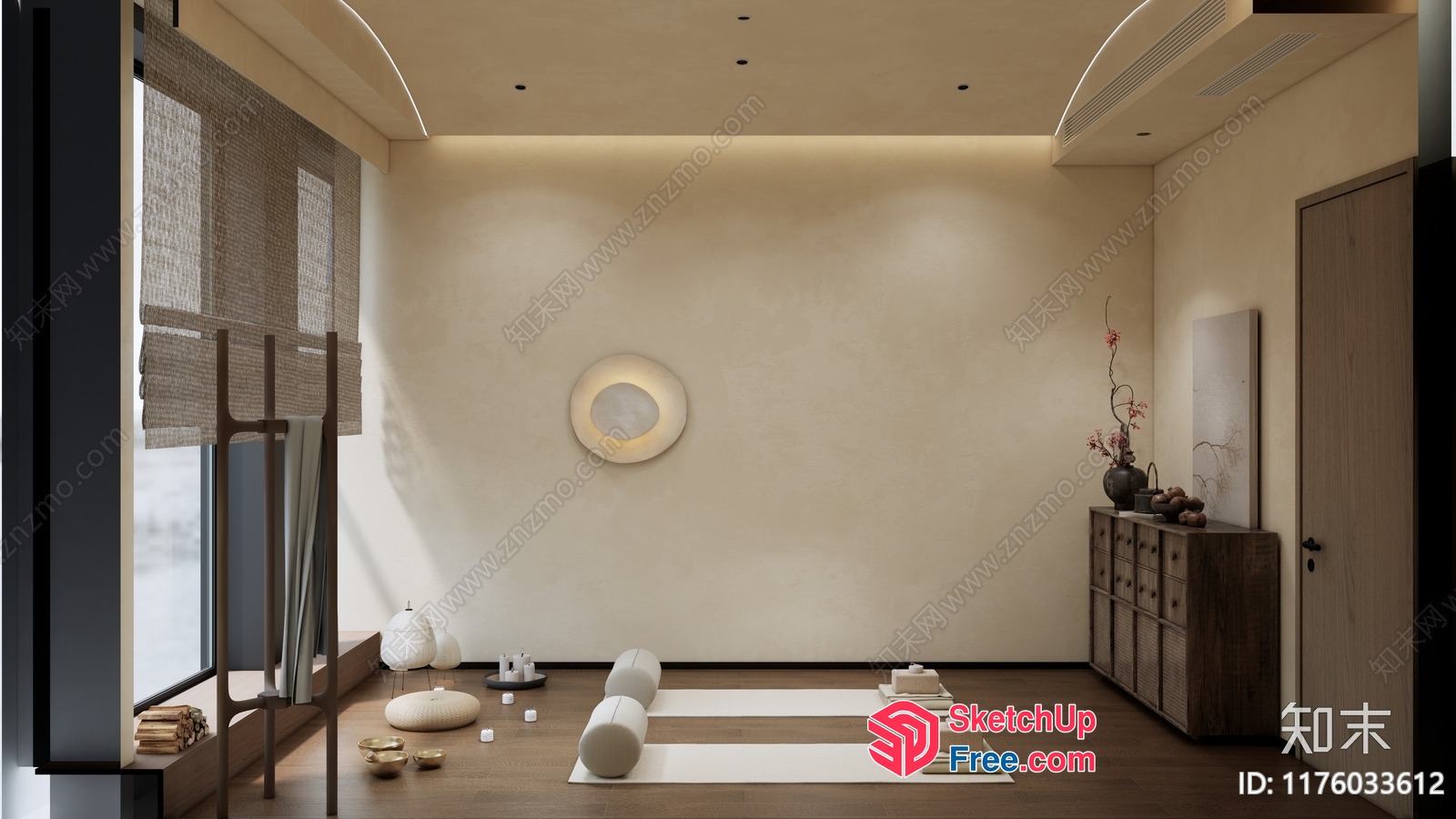 Minimalist Japanese-Inspired Yoga Studio Interior 3D SketchUp File