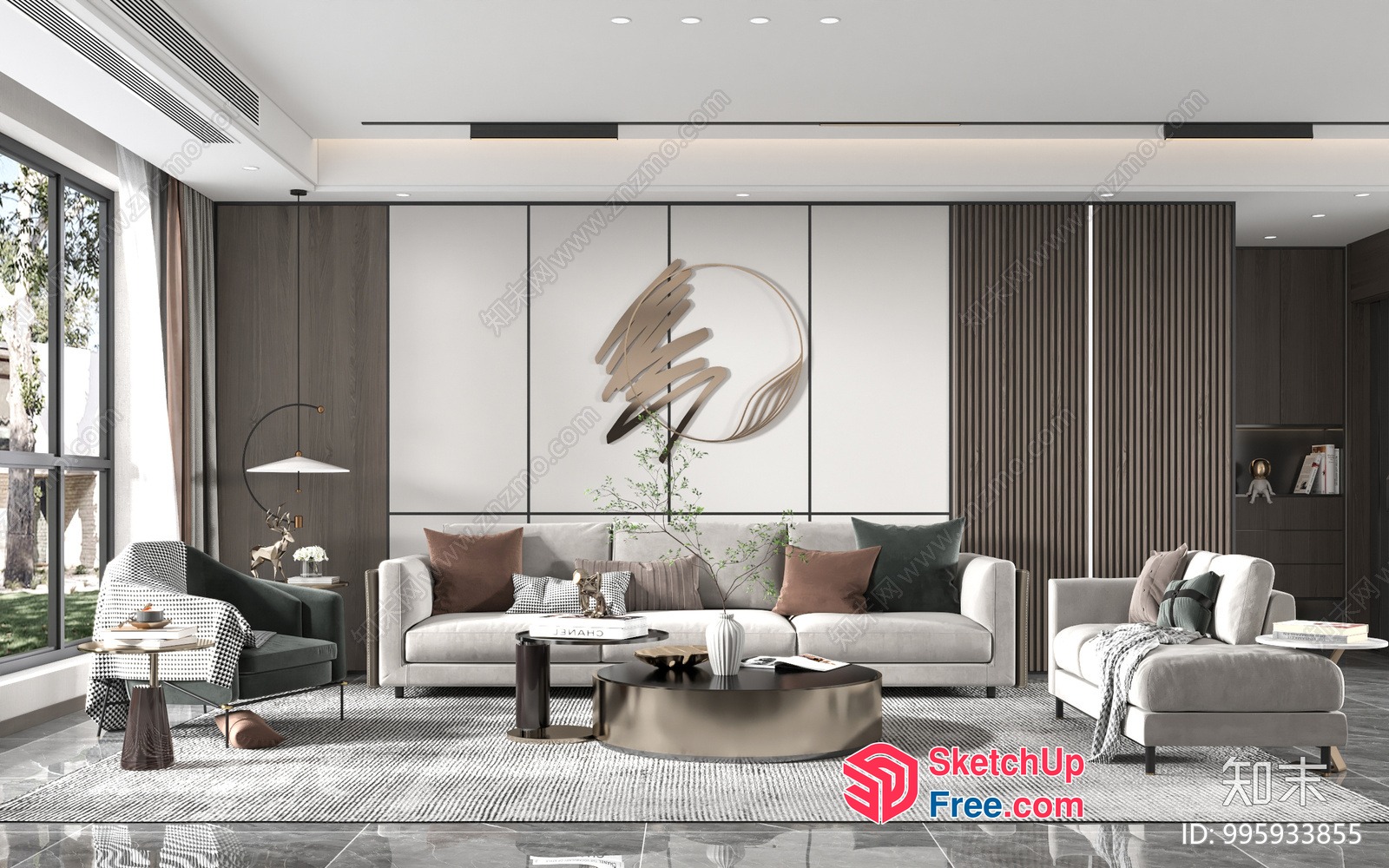 Modern Living Room With Neutral Colors And Minimalist Decor 3D SketchUp File