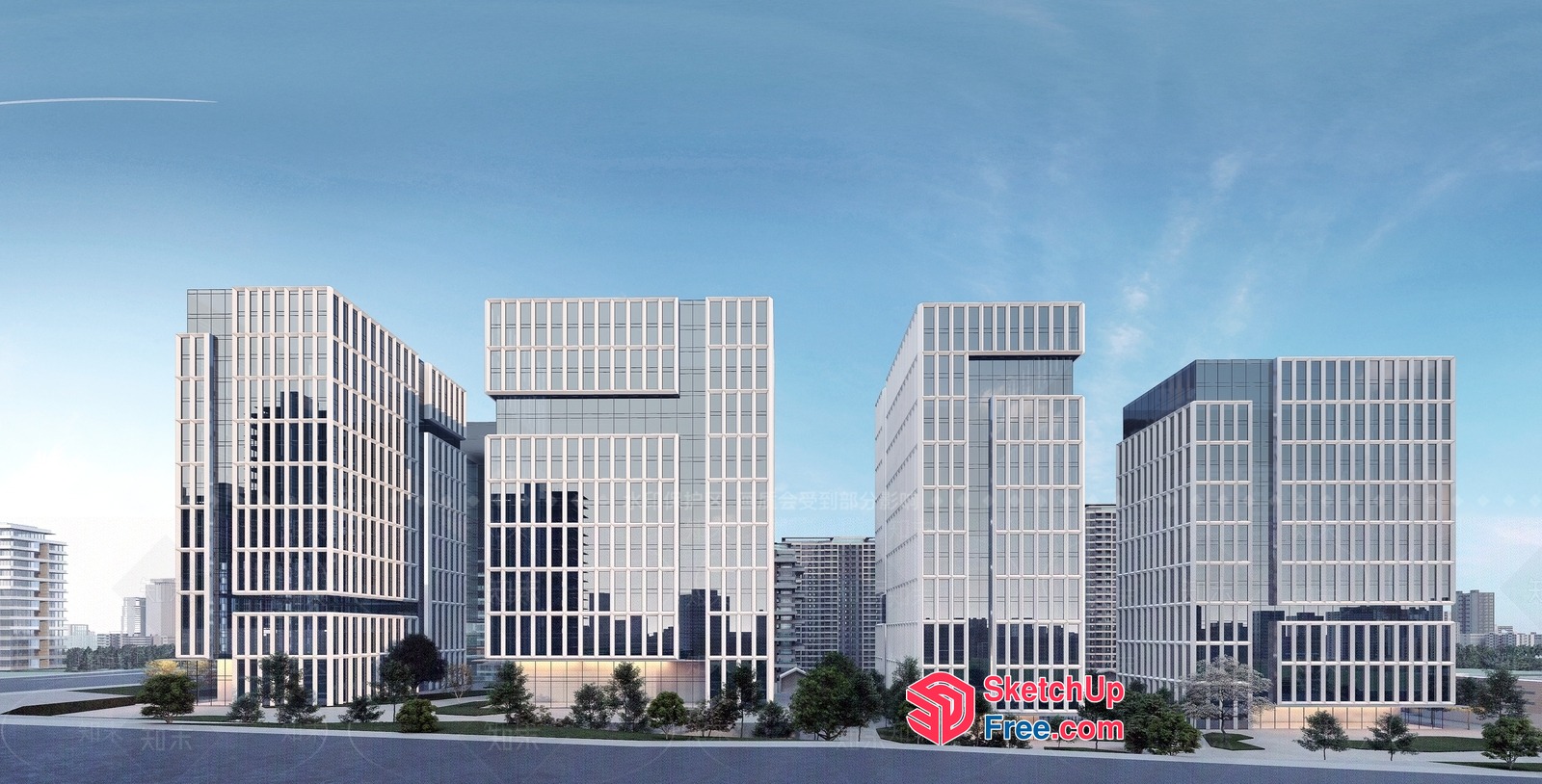 Modern Glass Curtain Wall Office Building 3D SketchUp File