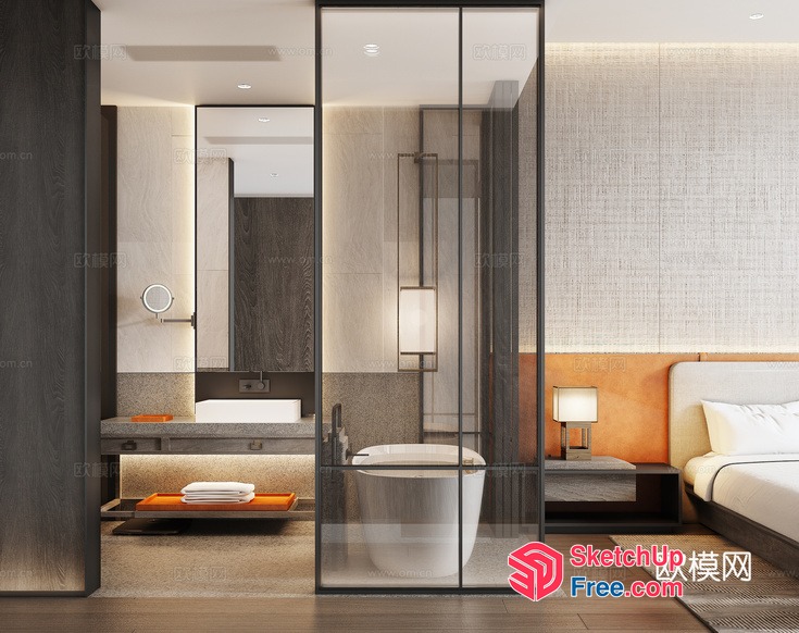 Modern Bathroom Interior With Glass Curtain Wall 3D SketchUp File