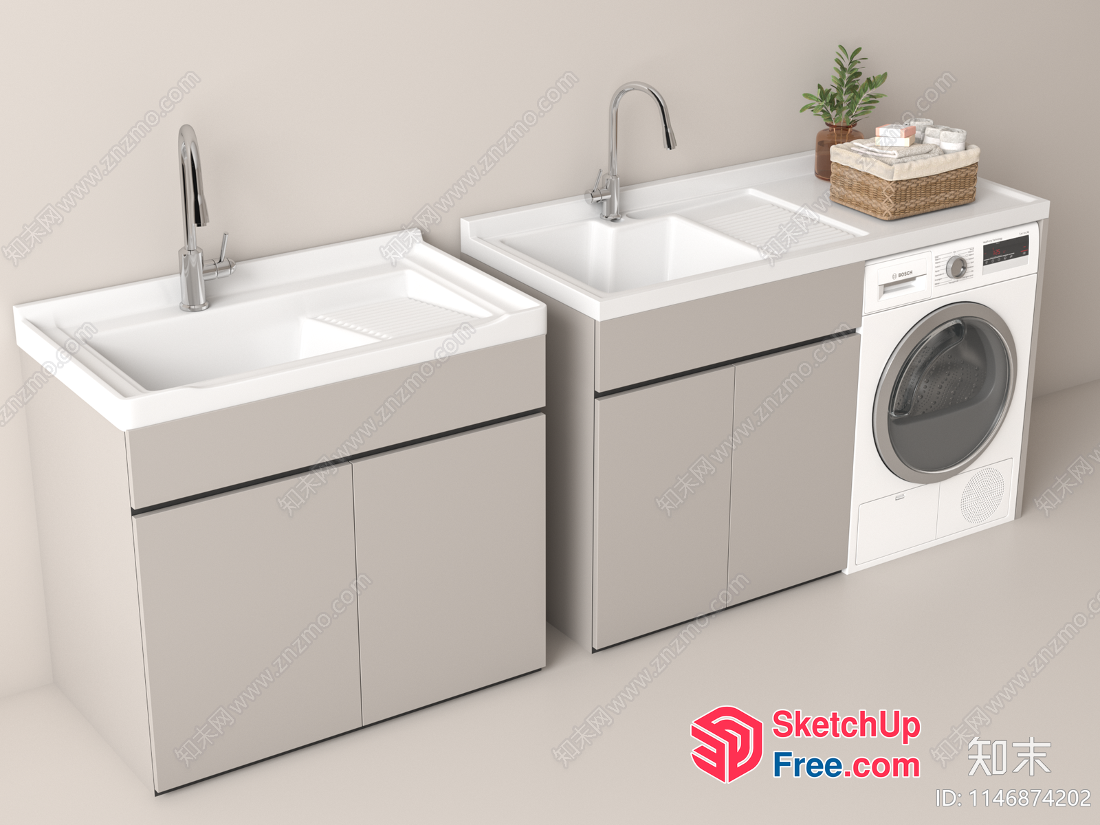 Modern White Kitchen And Laundry Area 3D SketchUp File