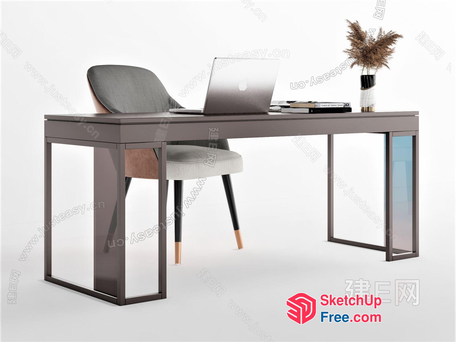 Modern Office Desk With Laptop And Chair 3D SketchUp File
