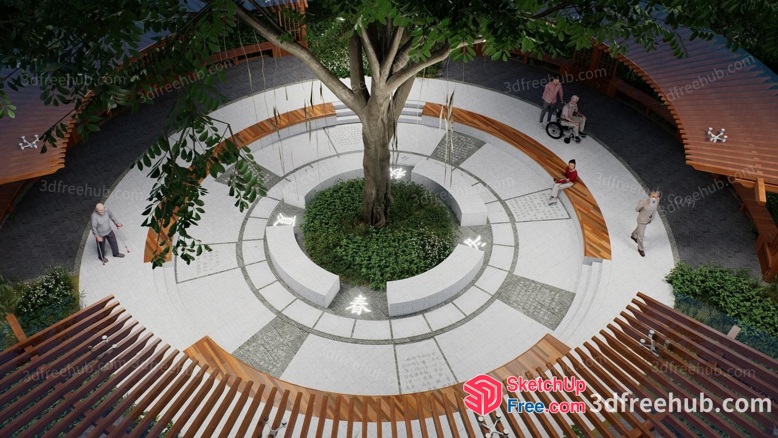 Tree-Adorned Outdoor Seating Area 3D SketchUp File