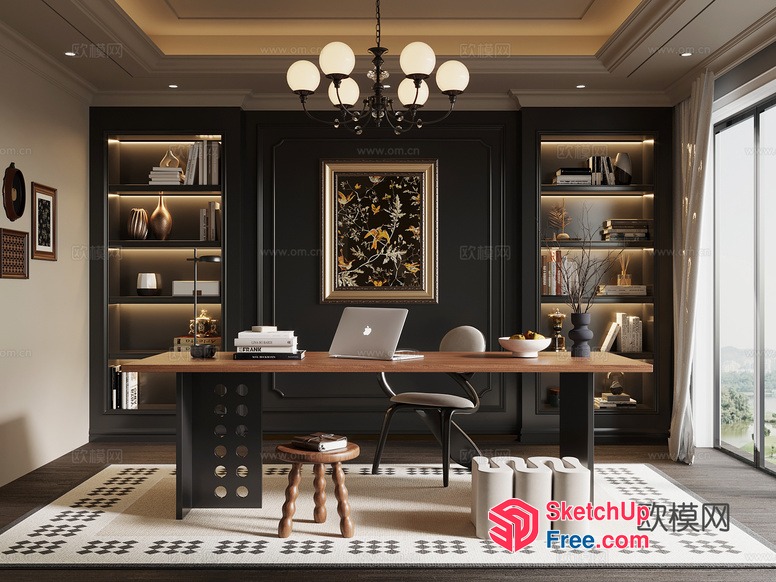 Elegant Dark Office Space With Modern Furniture 3D SketchUp File