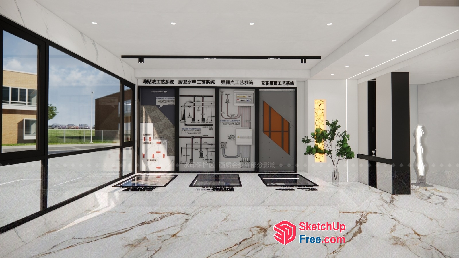 Modern Interior Design With Elegant Marble Floor 3D SketchUp File