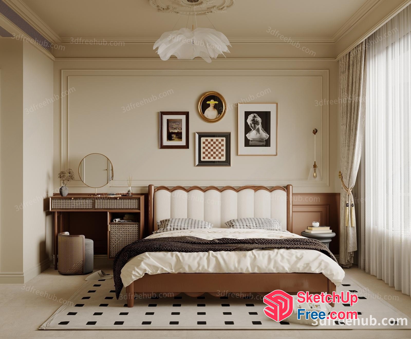 Elegant Bedroom Interior With Classic Moulding 3D SketchUp File