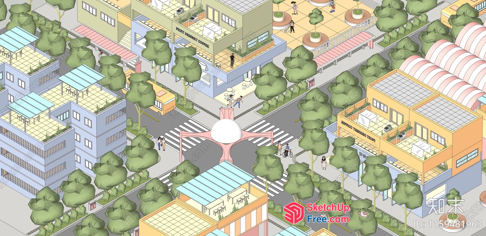 Aerial View Of A Commercial Street 3D SketchUp File