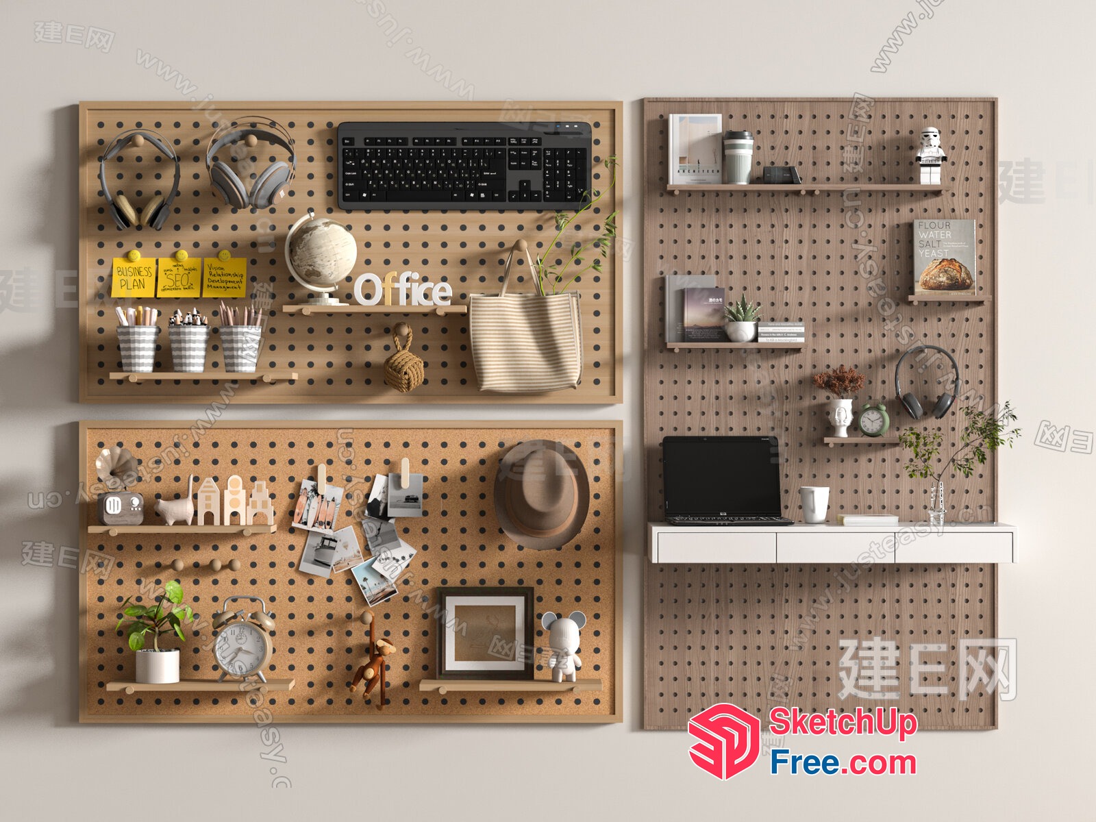 Office Decorative Pegboard Wall Units 3D SketchUp File