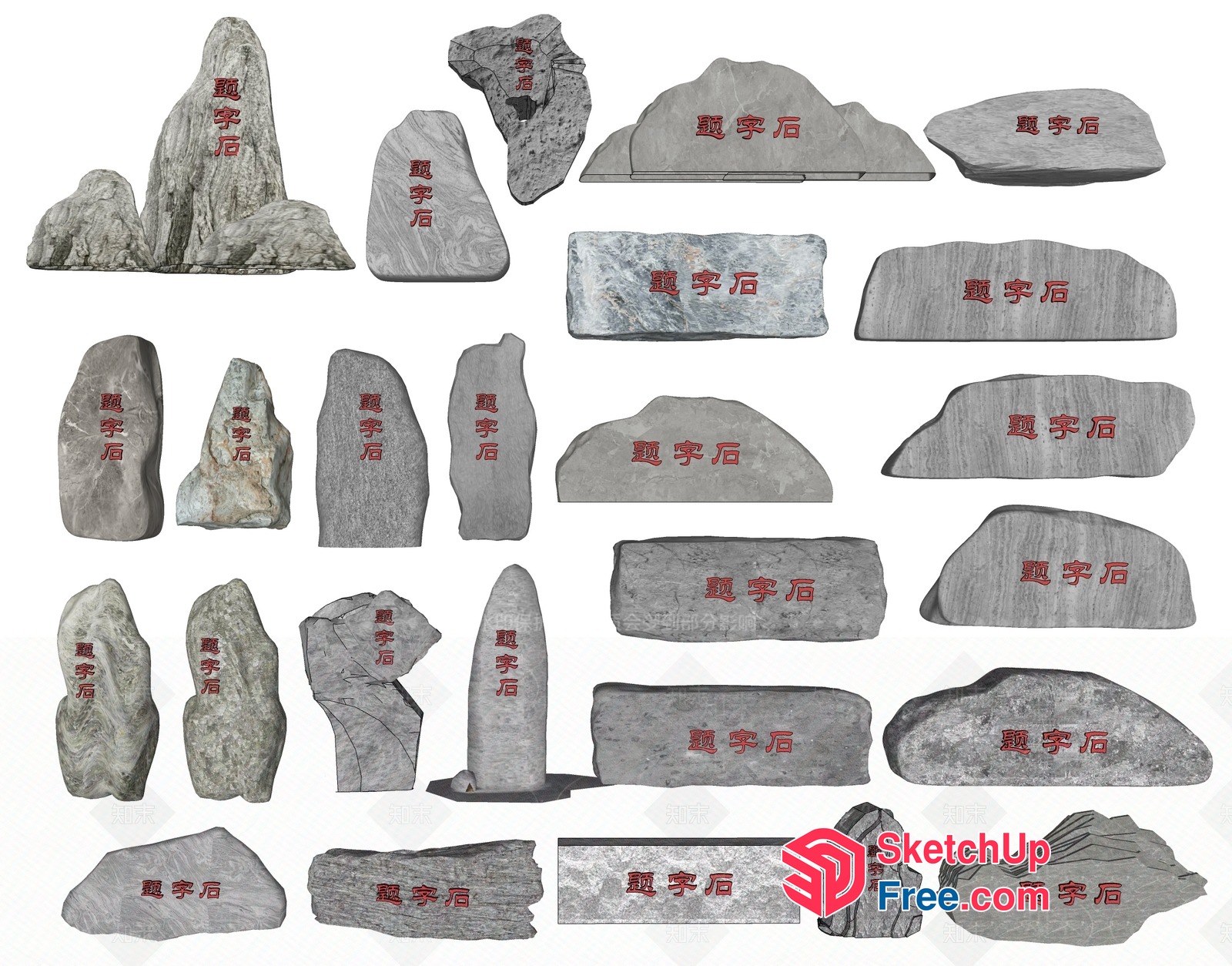 Asian-Inspired Rock Decorations 3D SketchUp File
