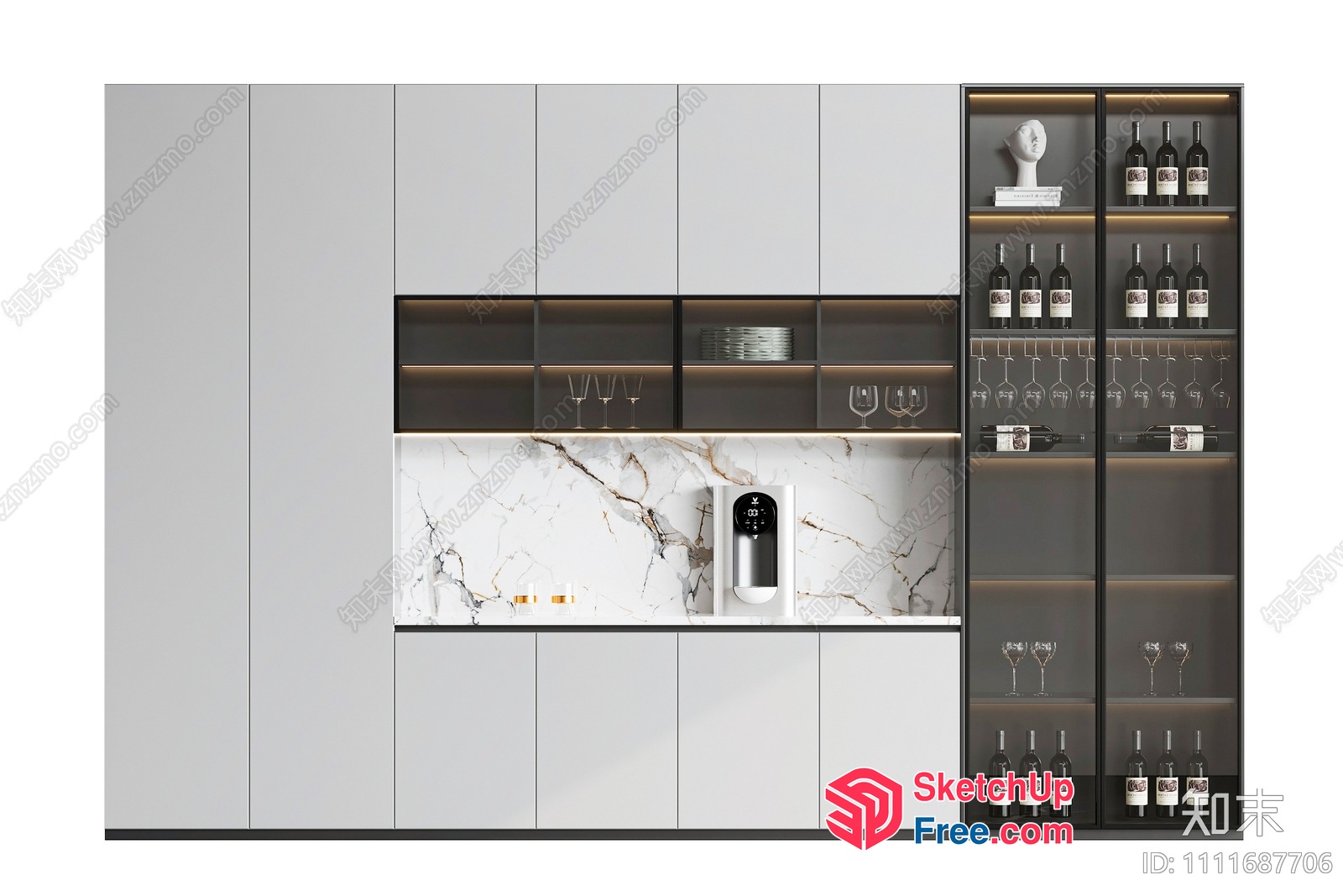Modern Kitchen With Wine Storage And Bar 3D SketchUp File