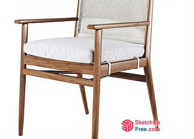 Minimalist Style Wooden Armchair With White Cushion 3D SketchUp File