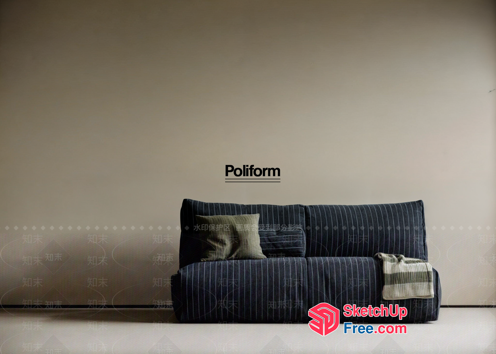 Modern Sofa With Pillows And Blanket 3D SketchUp File