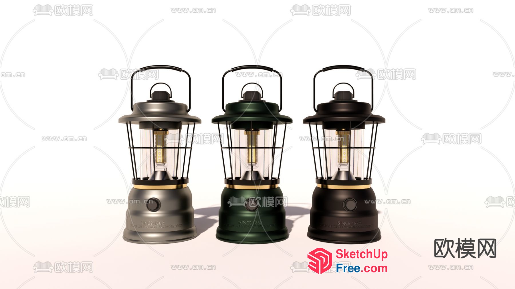 Three Elegant Lanterns In A Row 3D SketchUp File