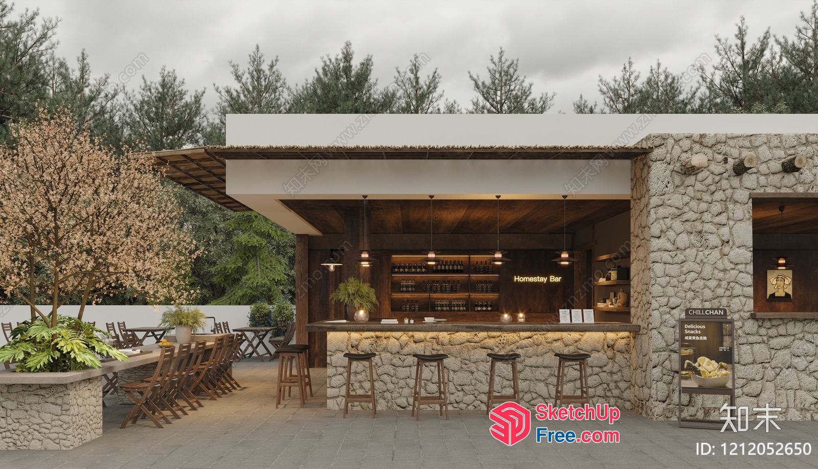 Elegant Outdoor Bar And Dining Area 3D SketchUp File