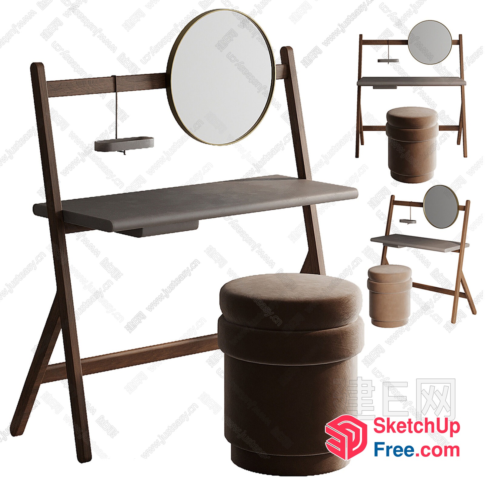 Minimalist Scandinavian Style Dressing Table With Stool 3D SketchUp File