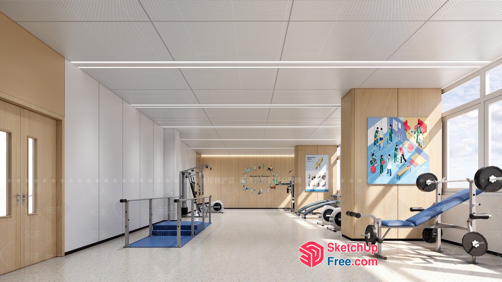 Modern Gym Interior With Exercise Equipment And Artwork 3D SketchUp File