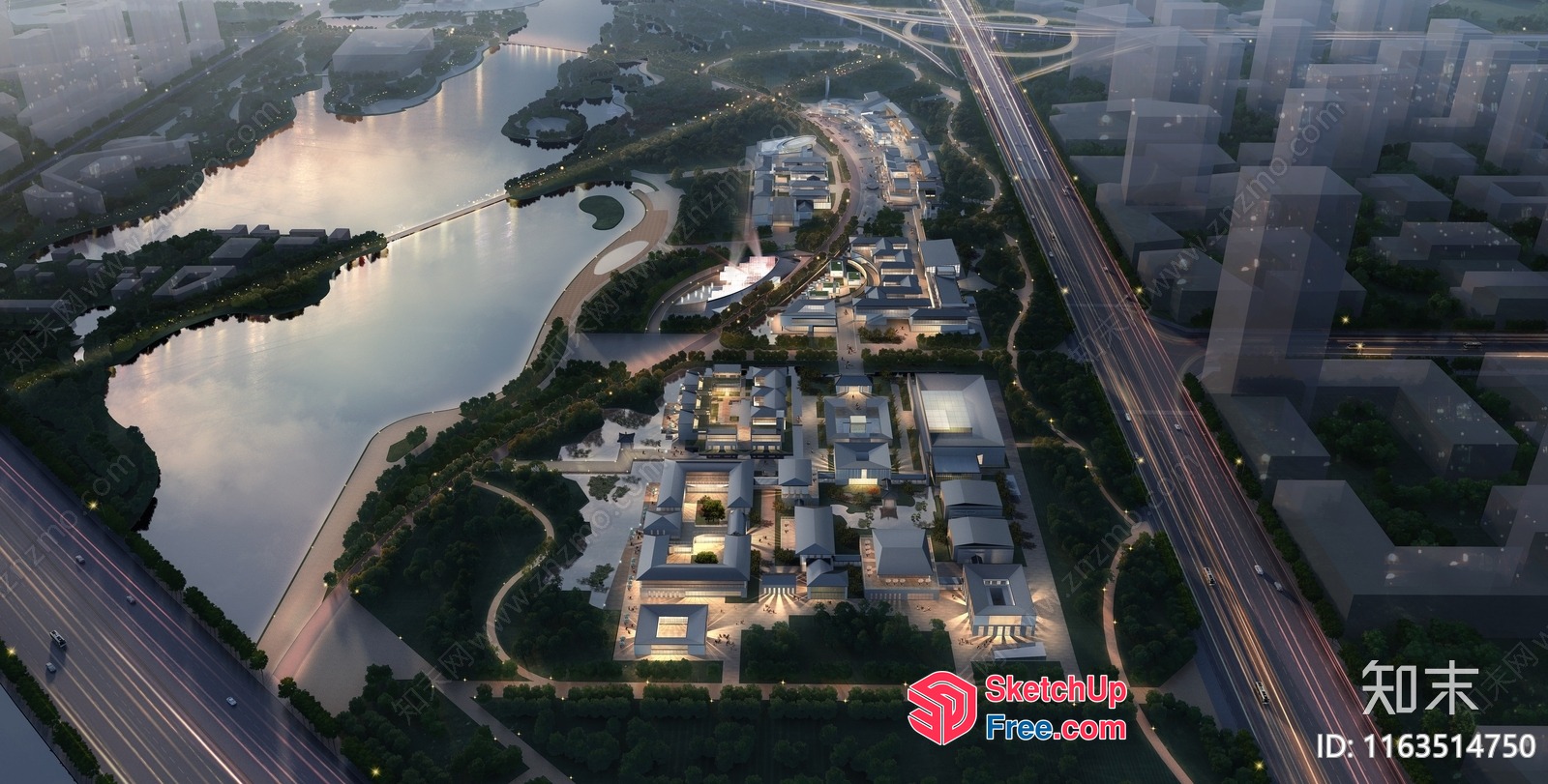 Modern Urban Development With Lake And Highway 3D SketchUp File