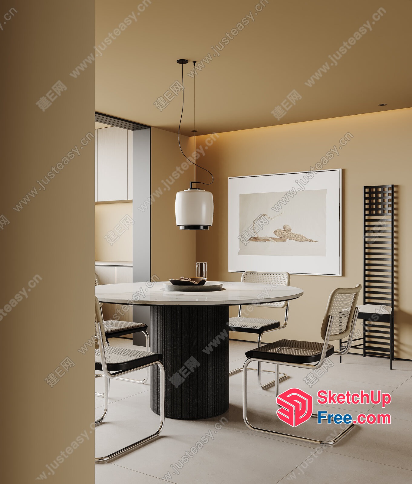 Modern Minimalist Dining Room With Creamy Walls 3D SketchUp File