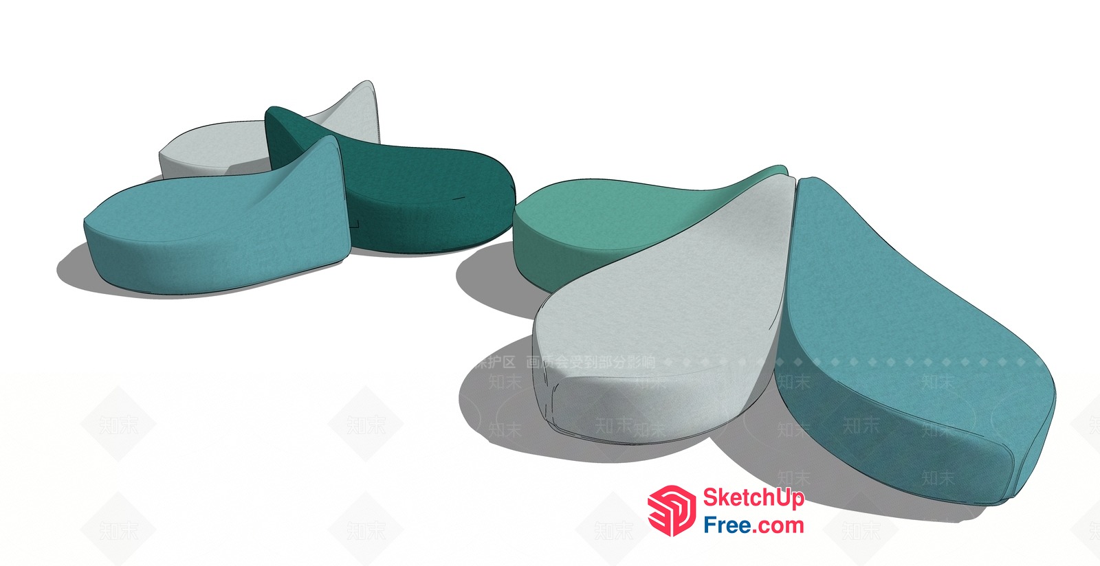 Abstract Curved Shapes In Teal And Gray 3D SketchUp File