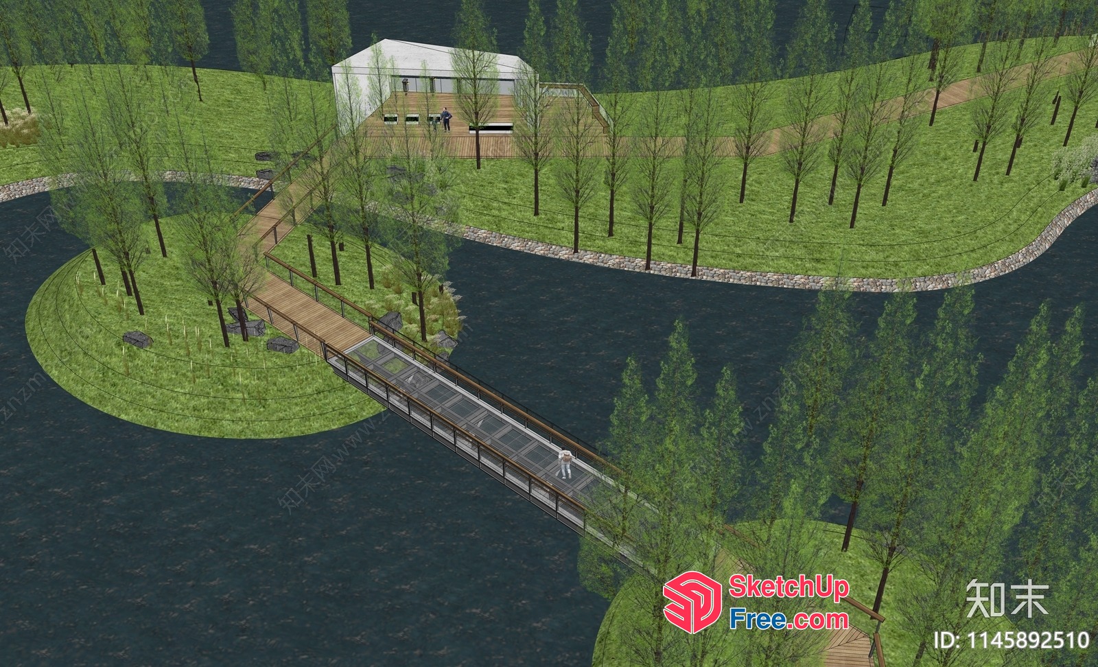 Serene Riverbank Villa With Glass Bridge And Modern Architecture 3D SketchUp File