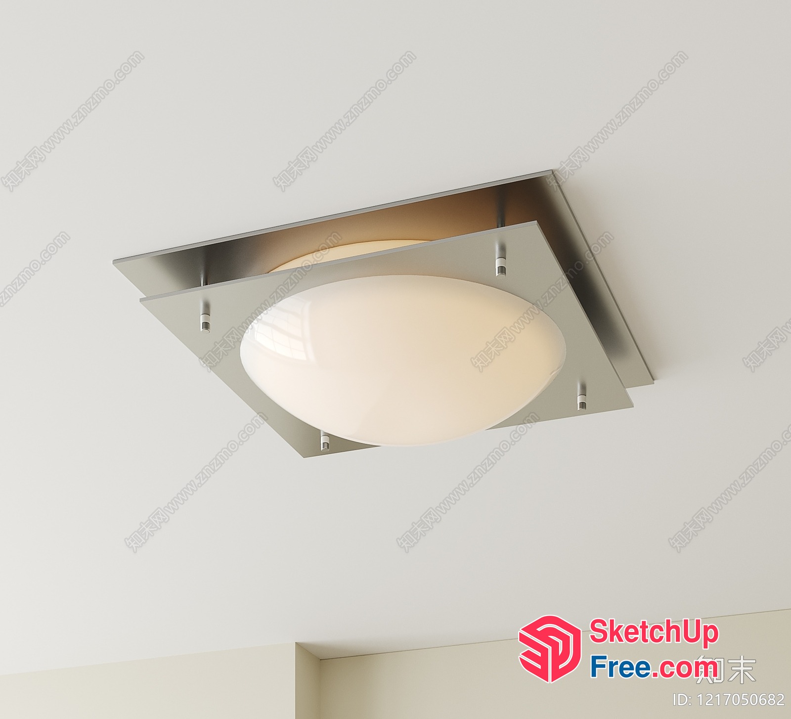 Modern Ceiling Light Fixture With Oval Shade And Silver Frame 3D SketchUp File