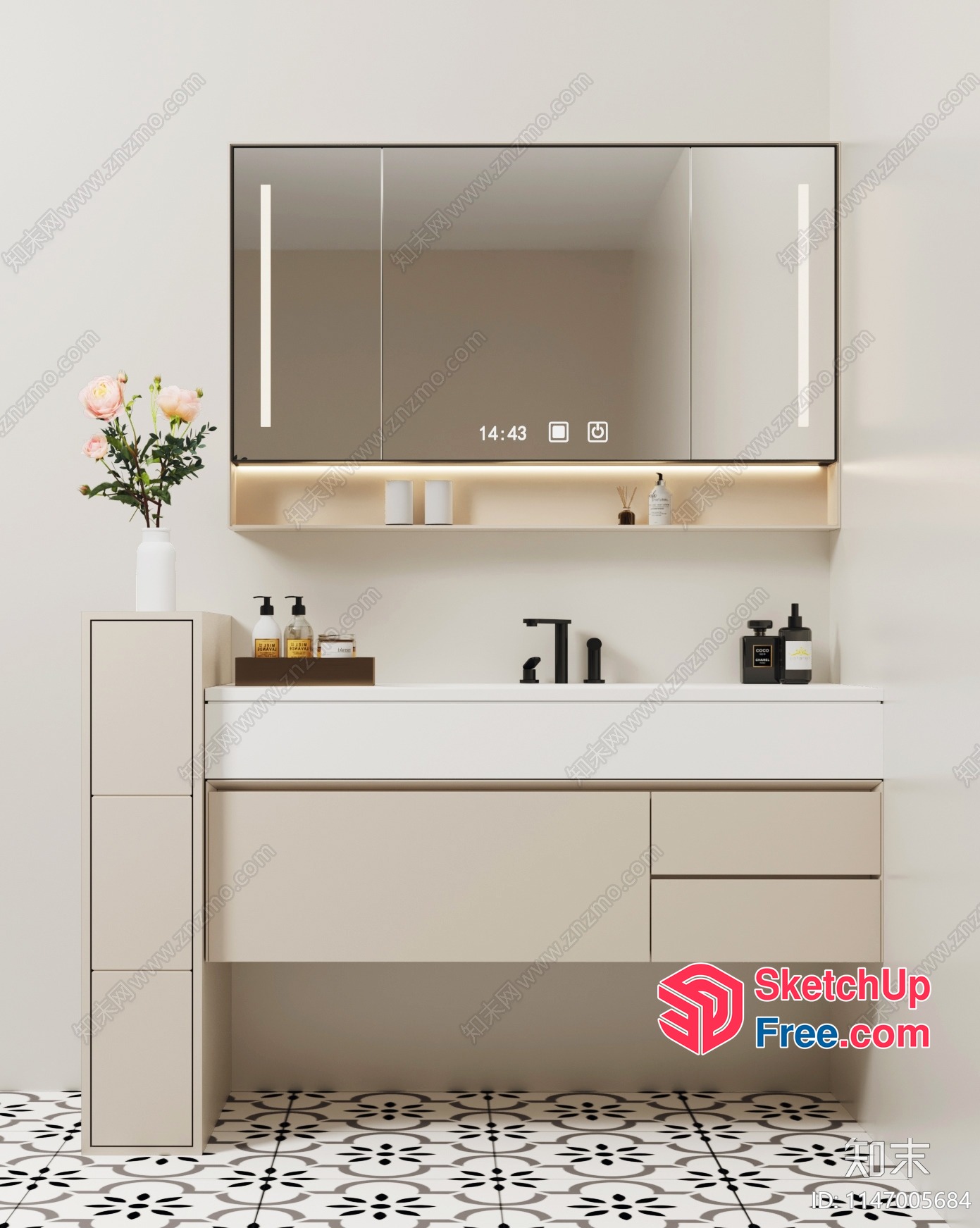 Modern Bathroom Vanity With Mirror And Decorative Accessories 3D SketchUp File