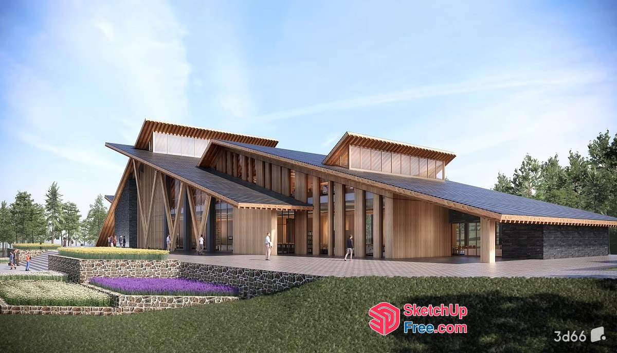 Modern Japanese-Style Building With Large Windows 3D SketchUp File