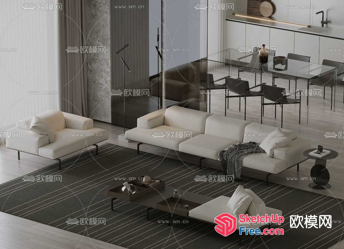 Modern Minimalist Living Room With Neutral Tones And Clean Lines 3D SketchUp File
