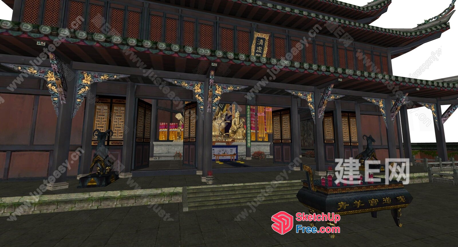 Asian-Inspired Temple With Ornate Pillars And Roof Synthesis 3D SketchUp File