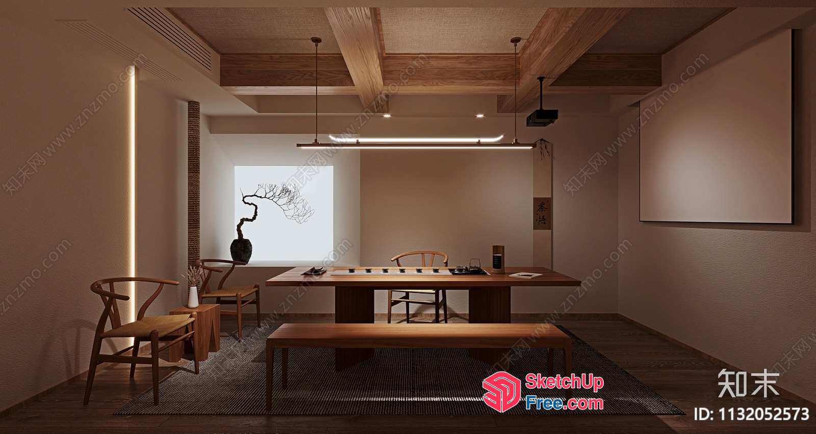 Elegant Japanese-Style Dining Room With Minimalist Decor 3D SketchUp File