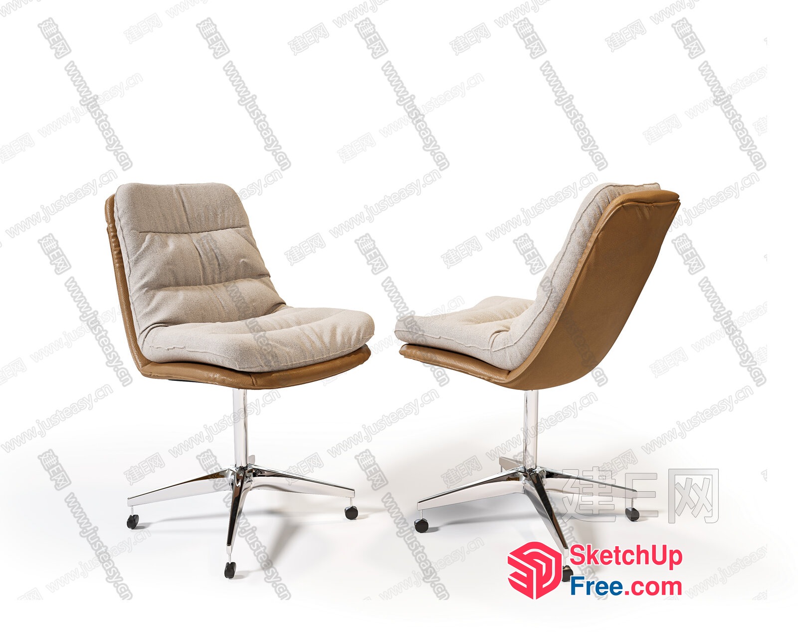 Modern Office Chairs With Chrome Legs And Creamy Cushions 3D SketchUp File
