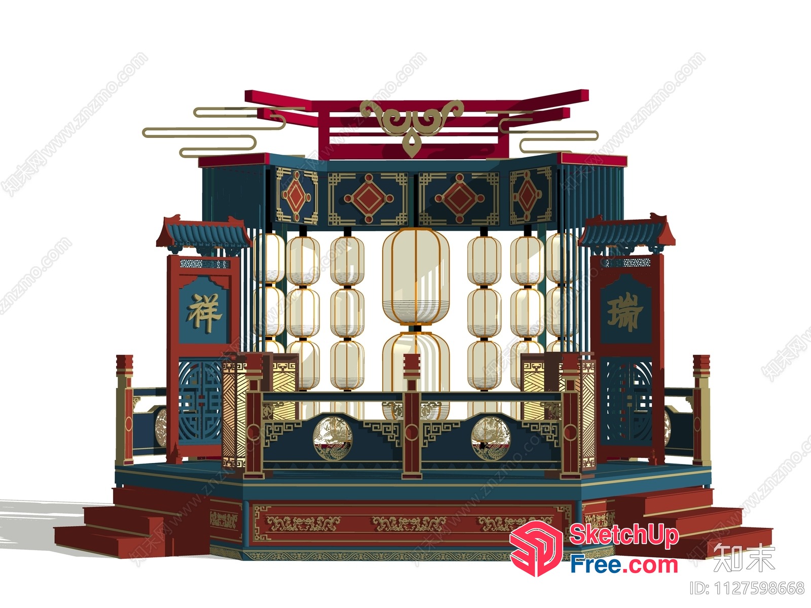 Traditional Asian-Inspired Stage Decor 3D SketchUp File