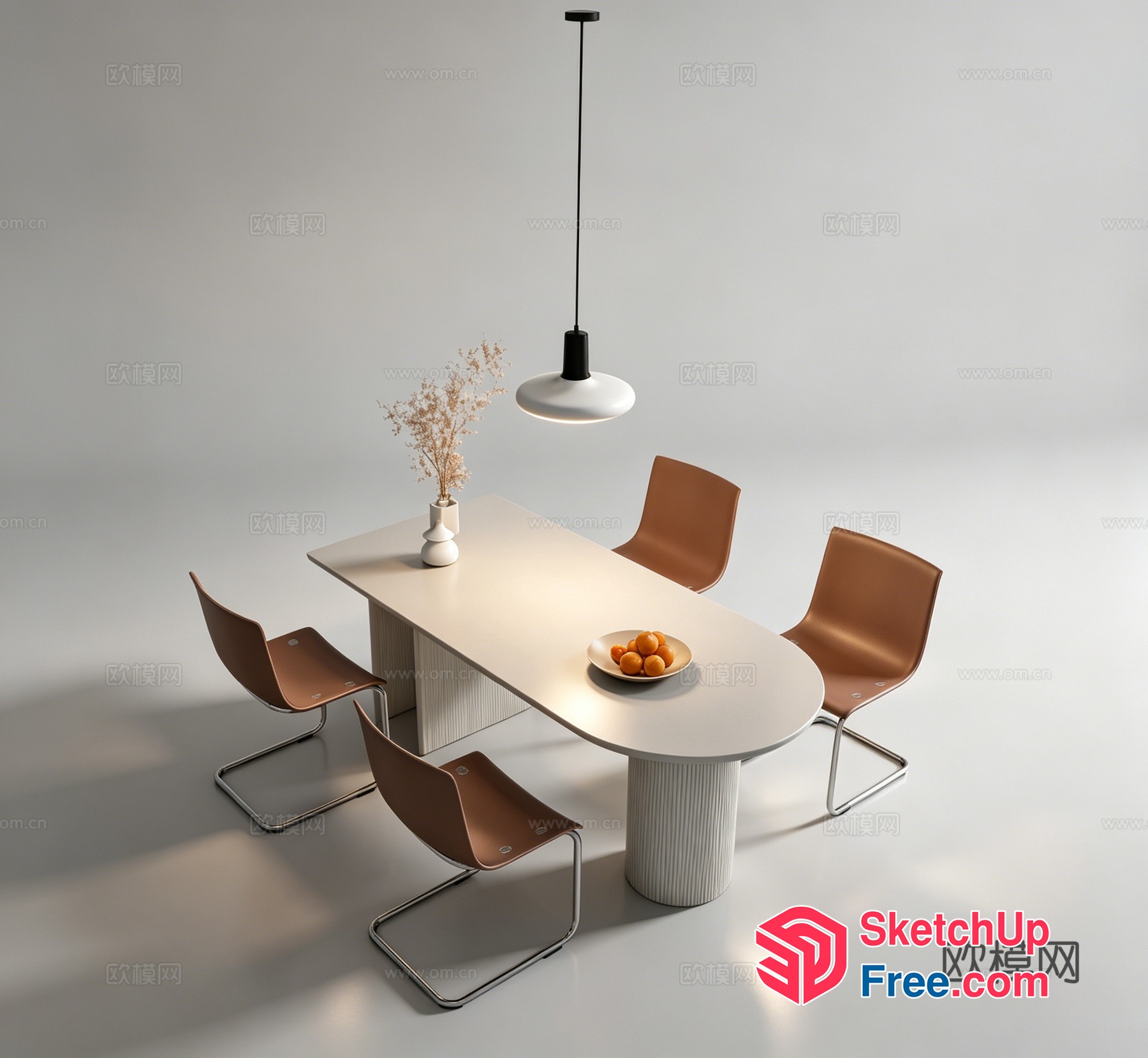 Minimalist Dining Room With Creamy Style Table And Chairs 3D SketchUp File