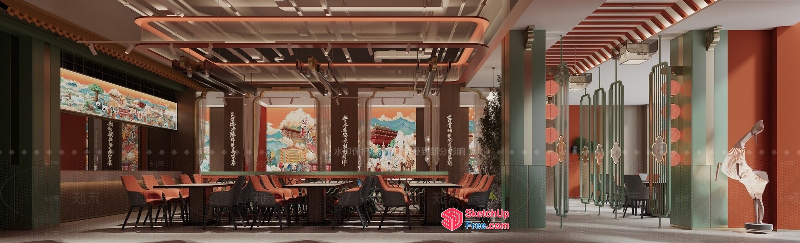 Elegant Modern Asian-Inspired Restaurant Interior 3D SketchUp File