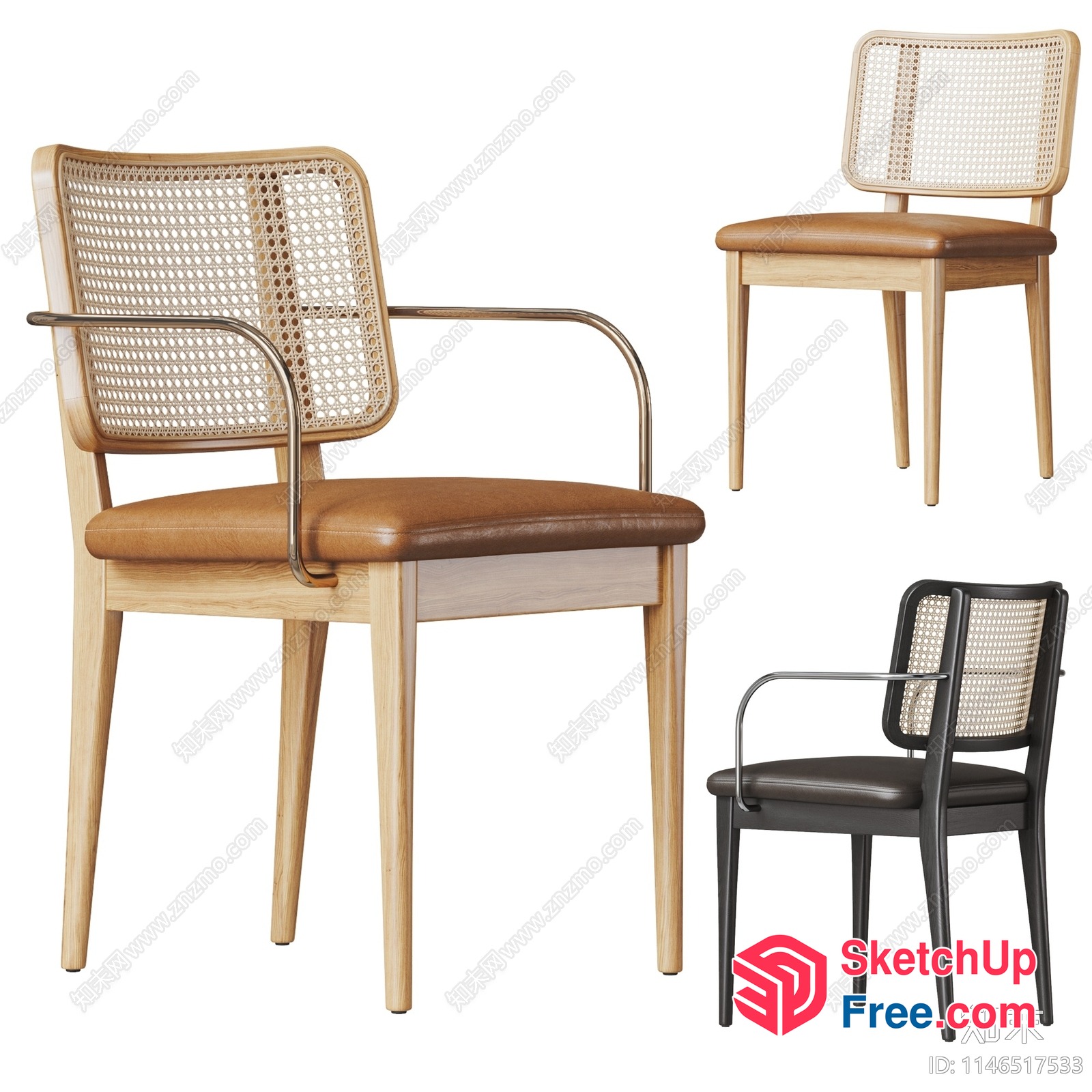 Modern Wooden And Rattan Chairs 3D SketchUp File