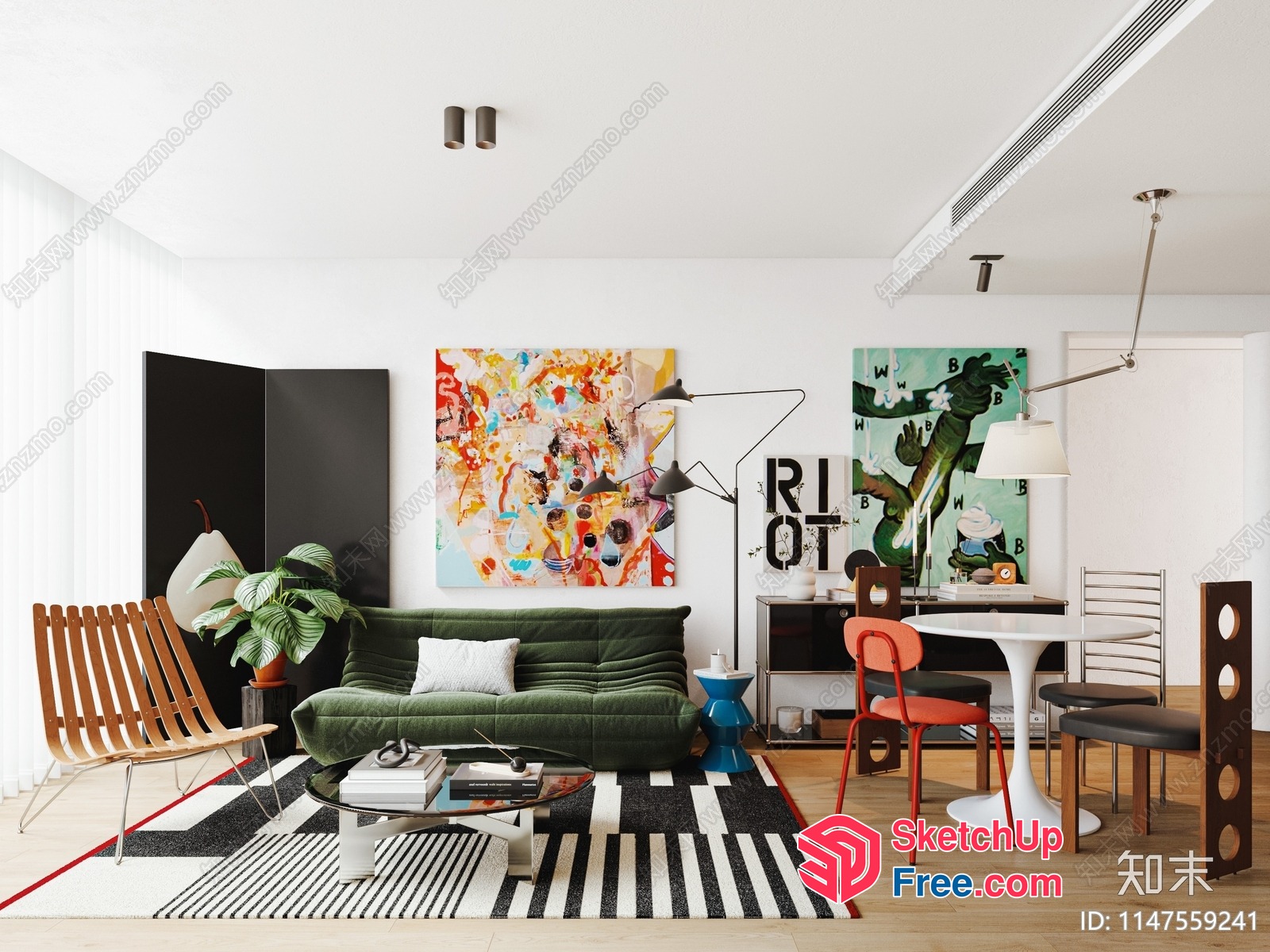 Modern Interior With Vibrant Artwork And Eclectic Furniture 3D SketchUp File