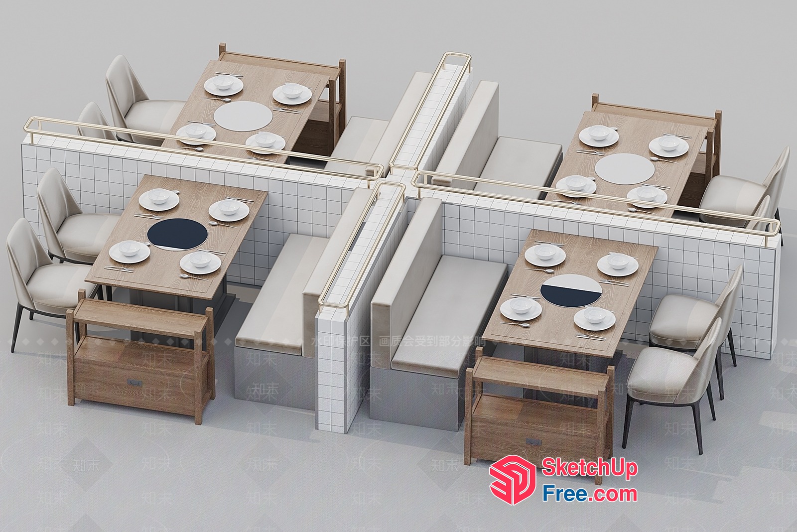 Modern Dining Space With Sleek Furniture And White Tiles 3D SketchUp File