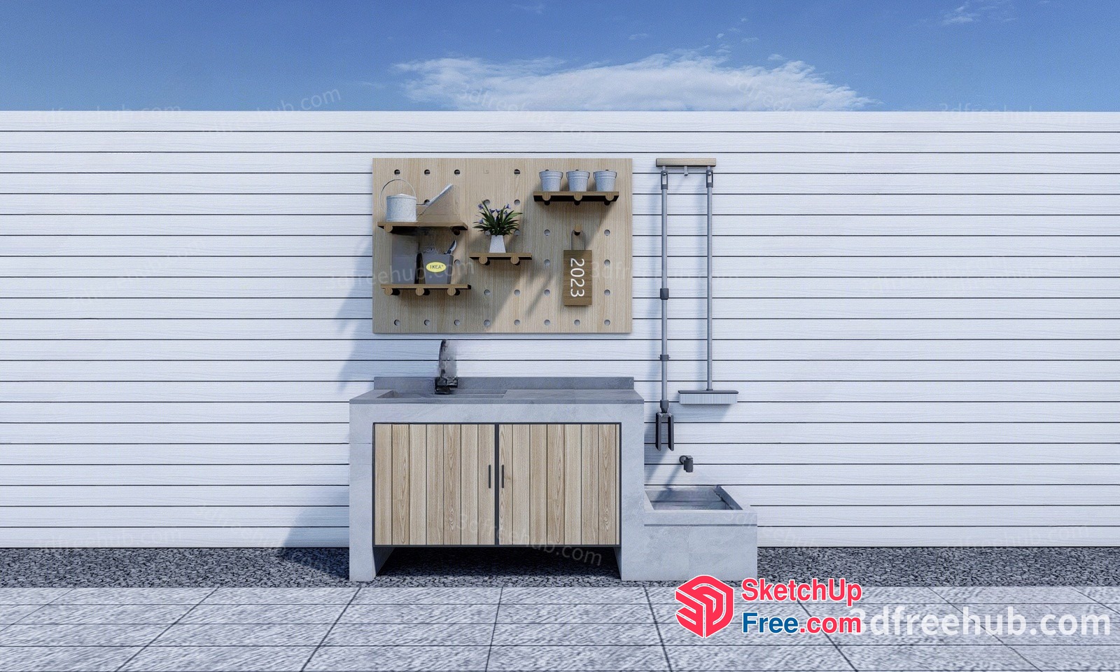 Outdoor Sink And Cabinet With Planters 3D SketchUp File