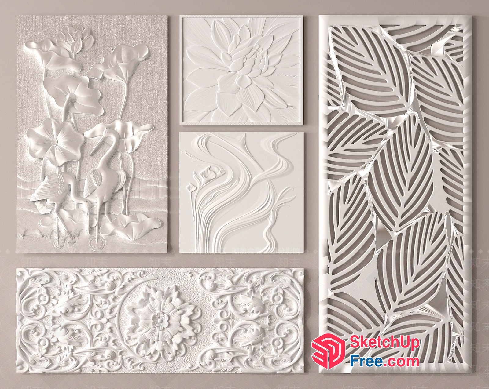 Intricate Floral Carvings On White Panels 3D SketchUp File