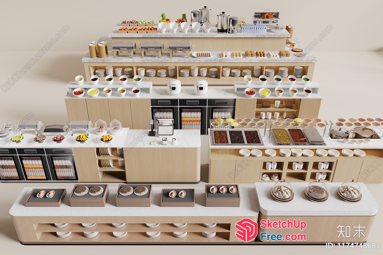 Modern Buffet Table With An Array Of Dishes 3D SketchUp File