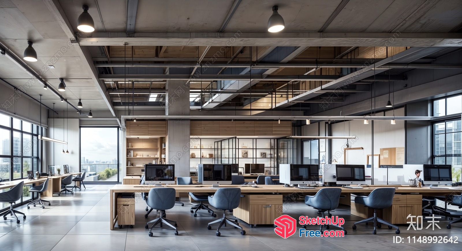 Modern Industrial Office Space With Natural Light 3D SketchUp File
