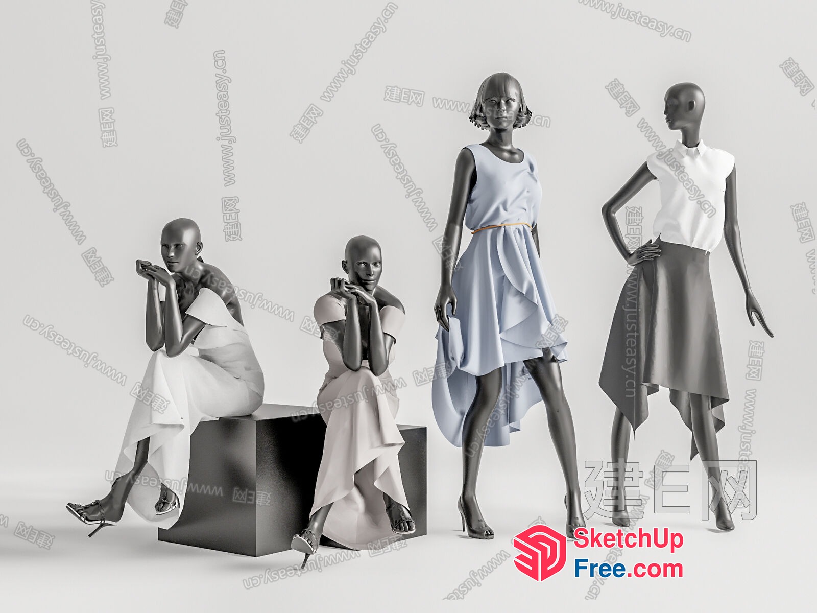 Elegant And Sophisticated Black Mannequins In Formal Attire 3D SketchUp File