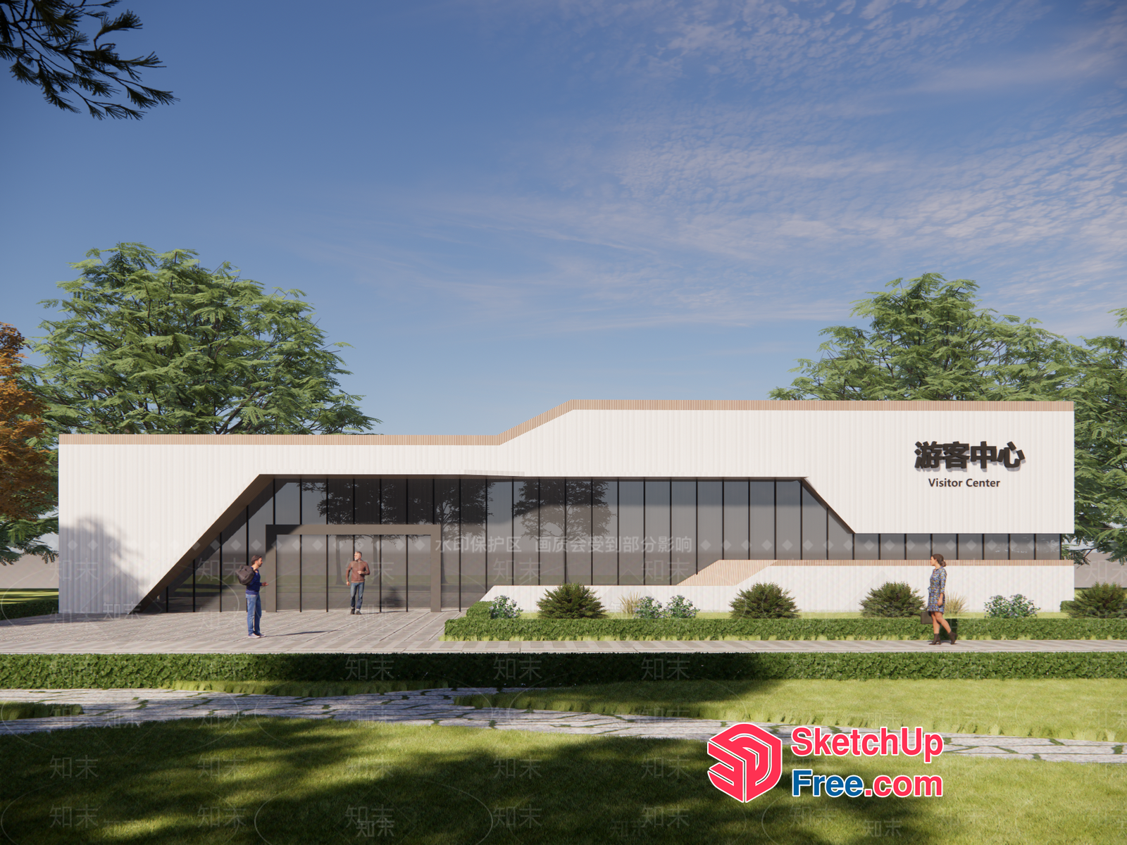 Modern Minimalist Visitor Center Exterior 3D SketchUp File