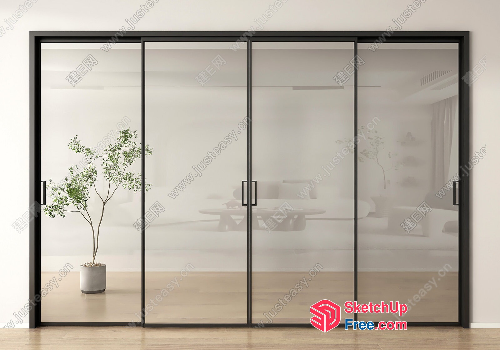 Sleek Sliding Glass Door And Plant 3D SketchUp File