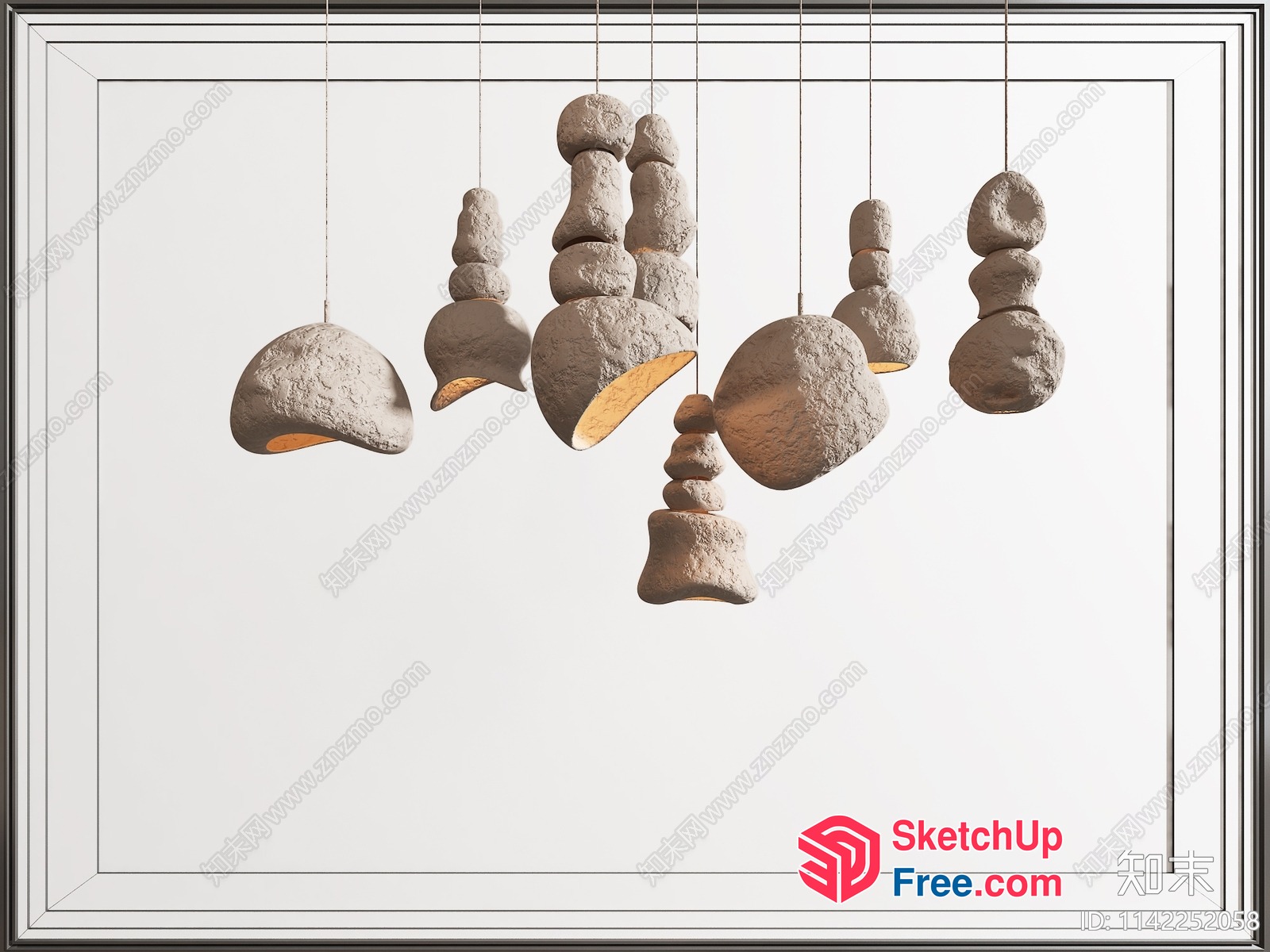 Abstract Hanging Sculptures Of Textured Clay Pendants 3D SketchUp File